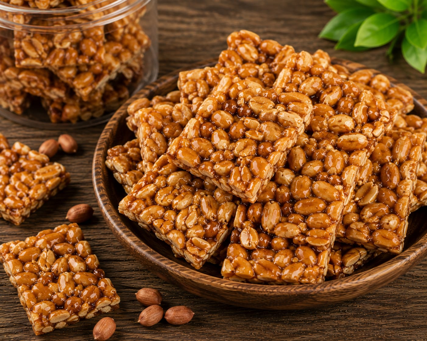 Traditional Indonesian peanut brittle with roasted peanuts and caramelized sugar