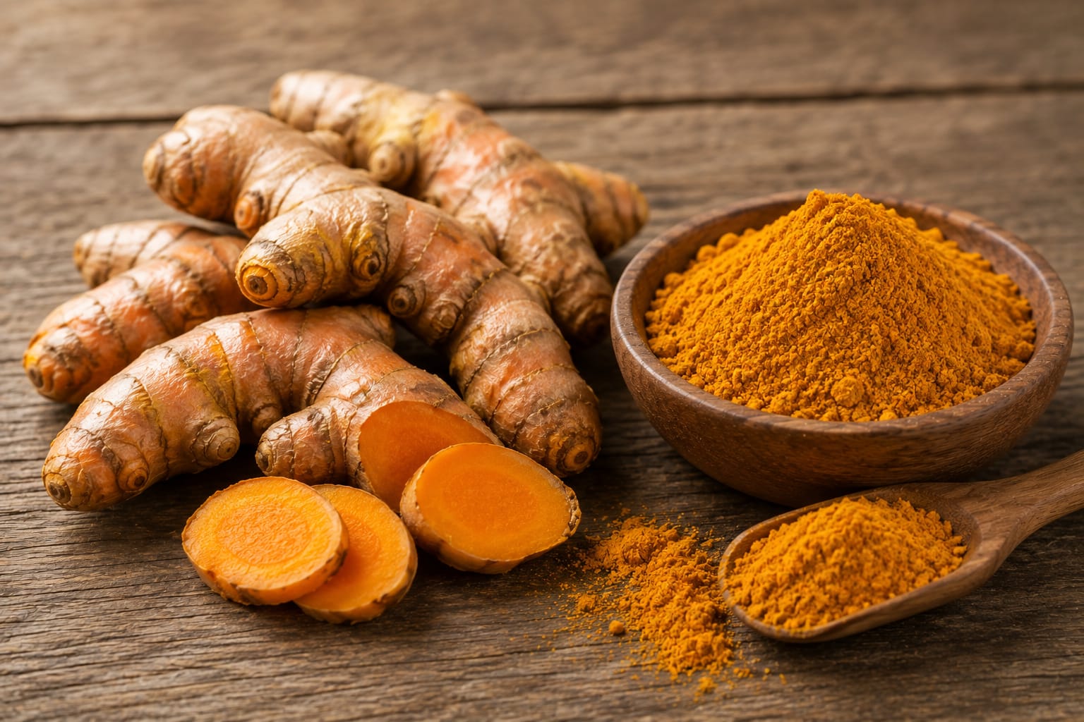 Premium golden turmeric powder with earthy aroma